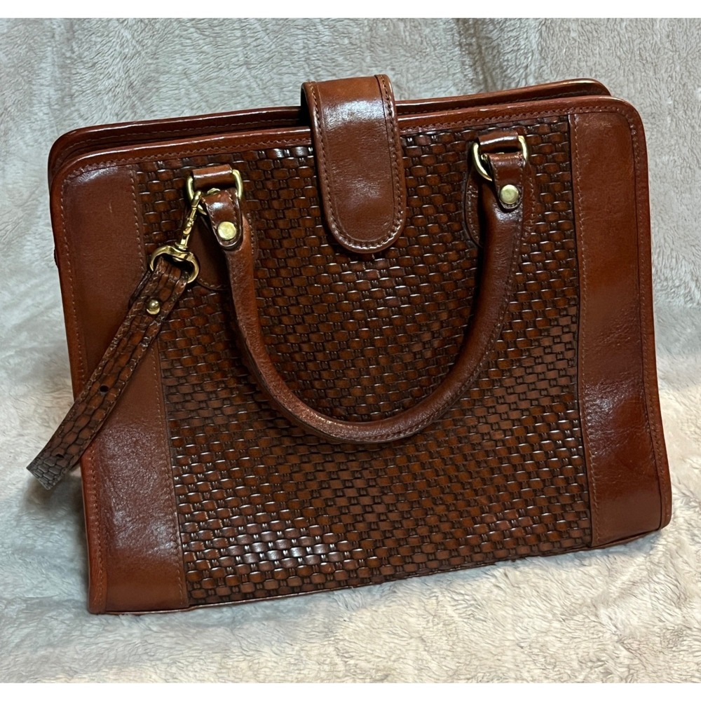 Brahmin Brown Woven Leather Crossbody Bag Basket Croc Weave Purse Satchel Doctor